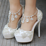 Women White Rhinestone Wedding Shoes