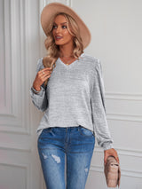 Loose Bubble Sleeve V-neck Long Sleeve T-shirt