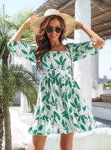 Holiday Ruffled Square Collar Dress