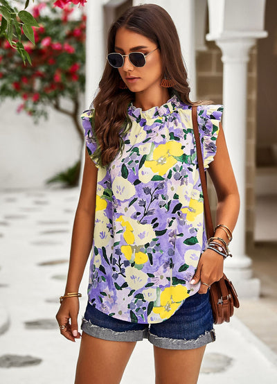 Loose Casual Sleeveless Floral Shirt
