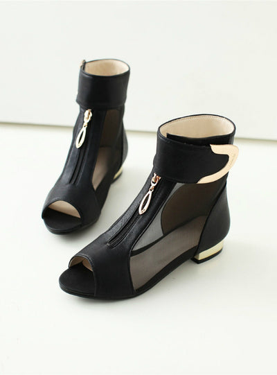 Sandals Metal Decoration Peep Toe Shoes Woman