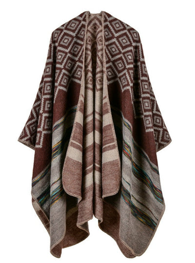 Diamond Striped Shawl Women's Double-Sided Cloak