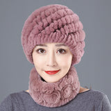 Winter Fur Rex Rabbit Fur Warm Scarf Hat Set
