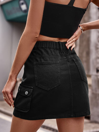 Elastic Waist Casual Denim Skirt