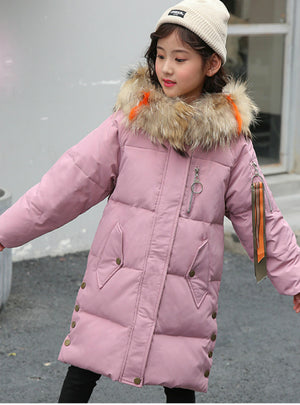 Children's Down Coat Girls Middle Long Thickened
