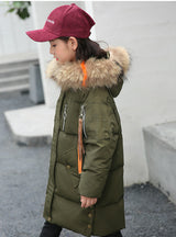 Children's Down Coat Girls Middle Long Thickened