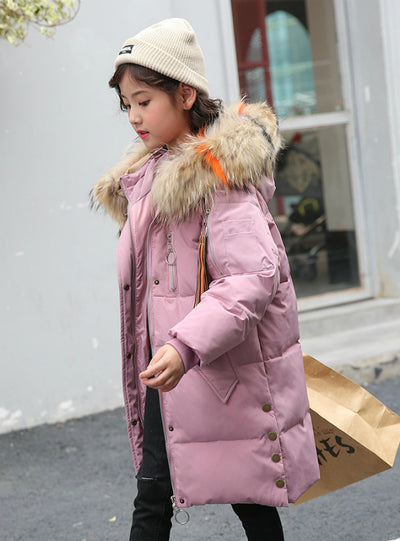 Children's Down Coat Girls Middle Long Thickened
