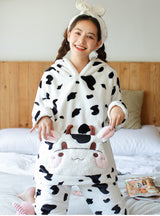 Winter Hooded Pajamas Cow Nightwear Suit