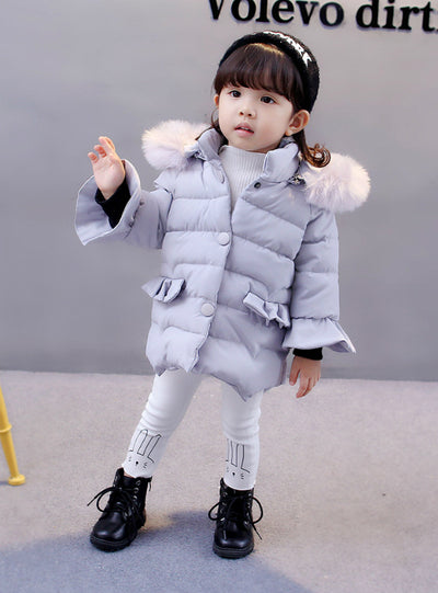 Cotton Padded Down Jacket Girls With Big hat