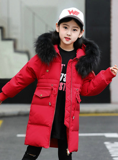 Girl's Ccotton-Padded Foreign-Style Down Jacket Hat