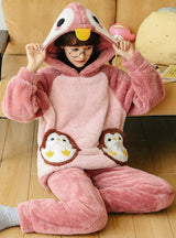 Women Winter Pink Penguin Thickened Coral Fleece
