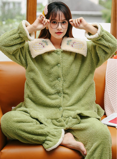 Green Pineapple Thickened Two-piece Suit