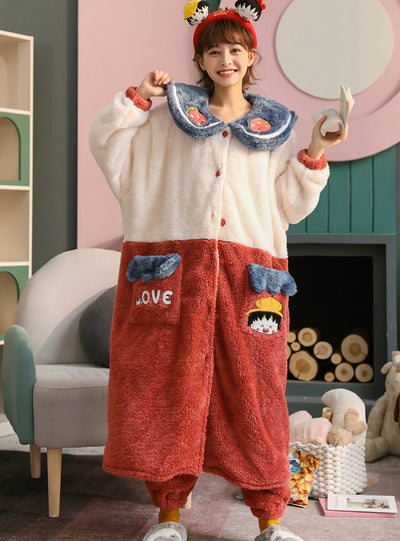 Winter Pajamas Women Coral Fleece Thick Warm