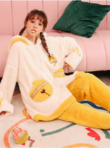 Women White Cat Bell Tuit Thickened Coral Fleece Long Robe