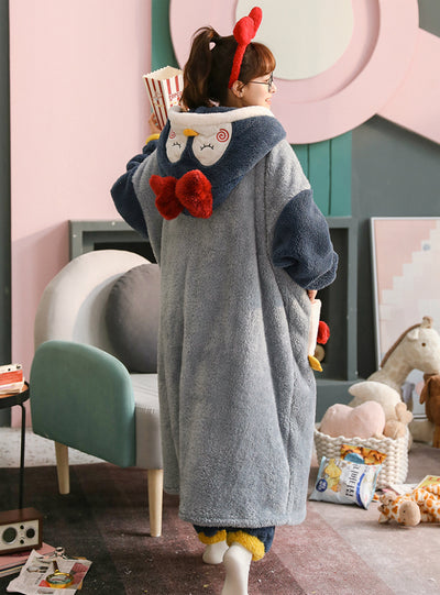 Blue Penguin Coral Velvet Robe Women Sleepwear