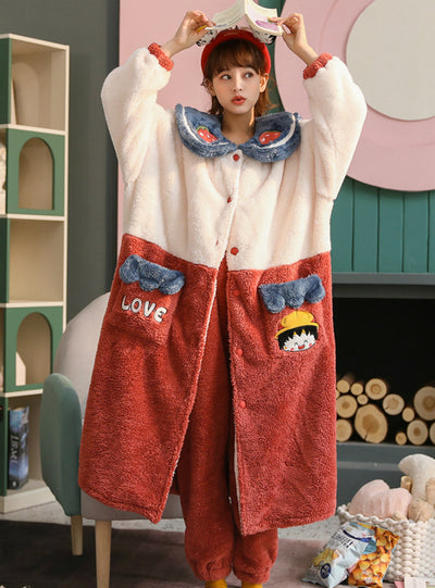 Winter Pajamas Women Coral Fleece Thick Warm