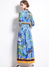 Printed Pleated Slim Medium and Long Dress