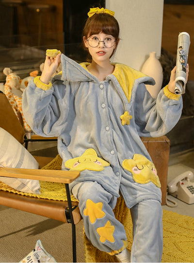 Yellow Star Coral Velvet Pajamas Thickening Velvet