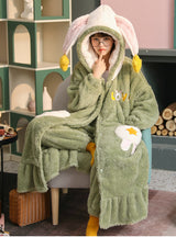Green Rabbit Warm Robe Suit Women's Lovely Flannel