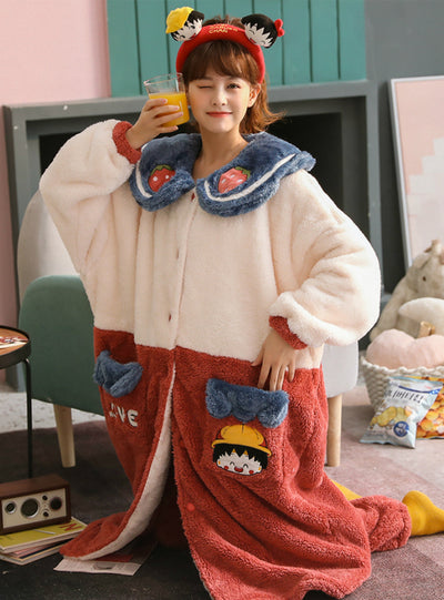 Winter Pajamas Women Coral Fleece Thick Warm