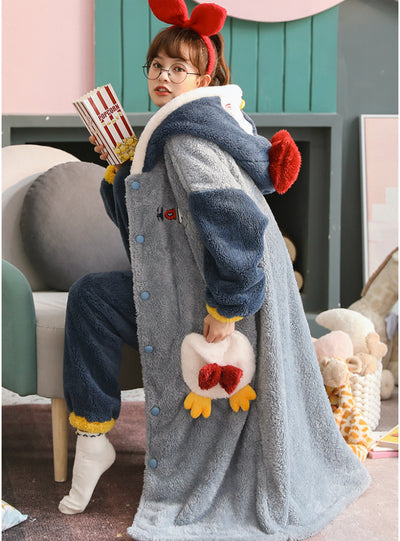 Blue Penguin Coral Velvet Robe Women Sleepwear