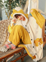 Yellow Star Pajama Padded Warm Winter Long Nightgown