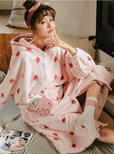 Pink Strawberry Sweet And Lovely Flannel Home Clothes