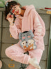 Pink Elephant Lovely Flannel Hooded Home Clothes