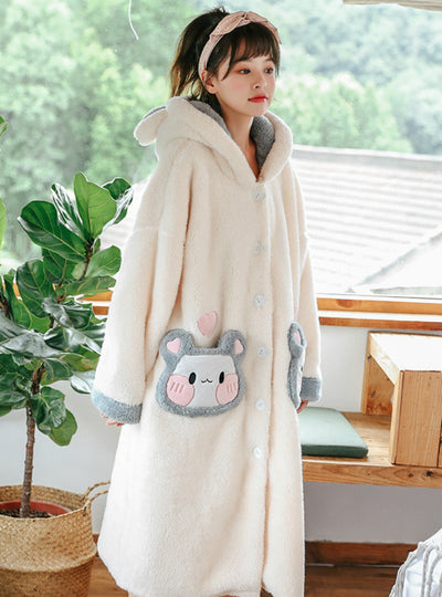 White Rabbit Coral Velvet Cotton Triple Pajamas Suit