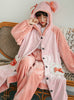 Pink Bear Lovely Two-piece Set Long Flannel Nightgown