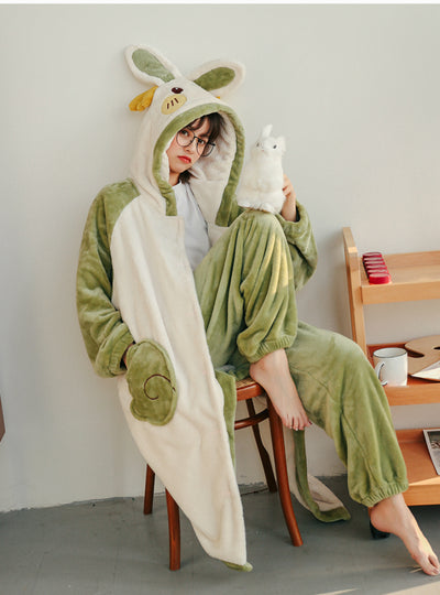 Green Angel Rabbit Coral Velvet Pajamas Thickening Velvet Long