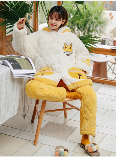 Women Cat Bell Thickened Cashmere Three-layer Cotton-padded Jacket