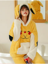 Women Winter Yellow Pikachu Hooded Pajamas