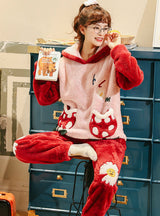 Women's Red Coral Velvet Pajamas Thickening Flannel