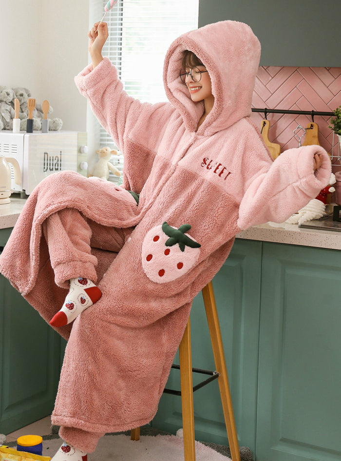Pink Coral Velvet Pajamas Sweet For Women Lilacoo