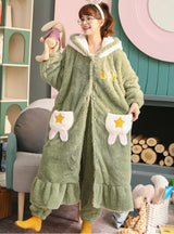 Green Rabbit Warm Robe Suit Women's Lovely Flannel