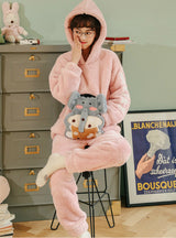 Pink Elephant Lovely Flannel Hooded Home Clothes