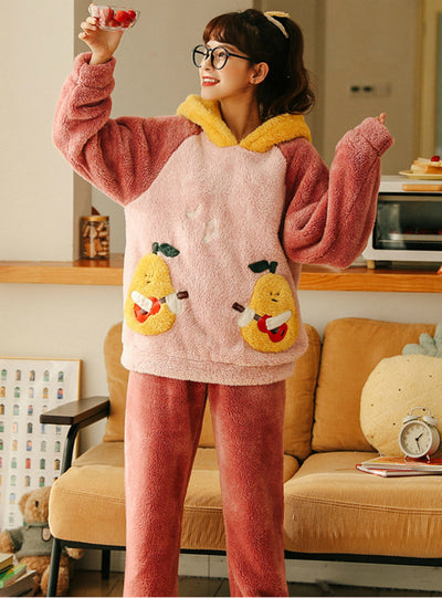 Pink Pear Winter Coral Velvet Thickening Suit