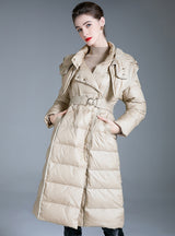 Over-the-knee Long Waist White Duck Down Coat