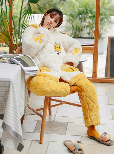 Women Cat Bell Thickened Cashmere Three-layer Cotton-padded Jacket