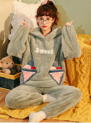 Gray Thickened Velvet Winter Flannel Suit