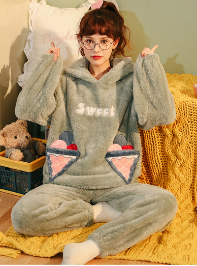 Gray Thickened Velvet Winter Flannel Suit