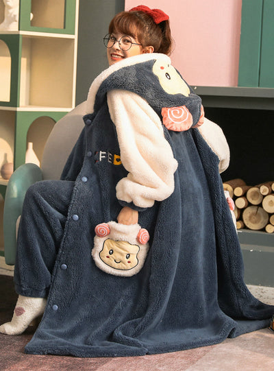 Pajamas Thickening And Velvet Coral Cute Flannel