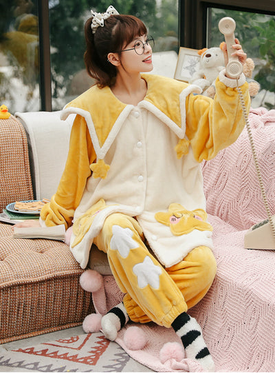 Yellow Star Coral Velvet Pajamas Thickening Velvet