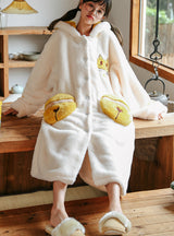 White Cat Bell Thickened Coral Fleece Long Robe