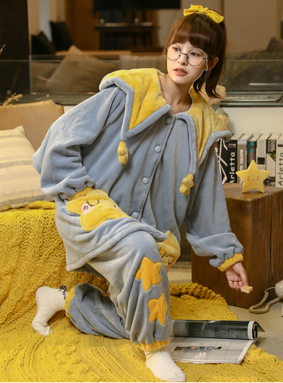 Yellow Star Coral Velvet Pajamas Thickening Velvet