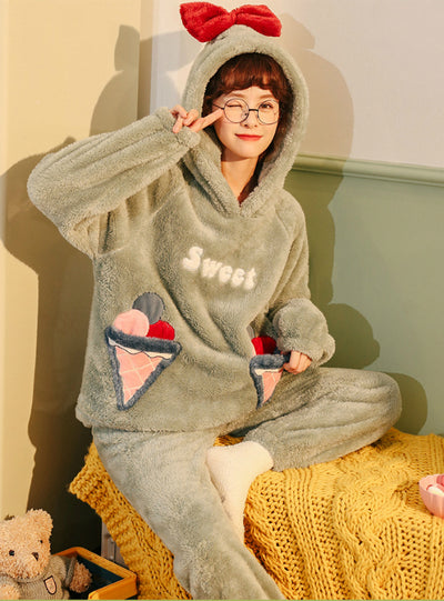 Gray Thickened Velvet Winter Flannel Suit