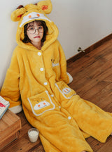 Yellow Cute Cow Coral Velvet Robe Thick Long