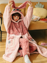 Pink Pikachu Winter Thick Coral Fleece Two-piece Suit