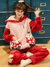 Women's Red Coral Velvet Pajamas Thickening Flannel